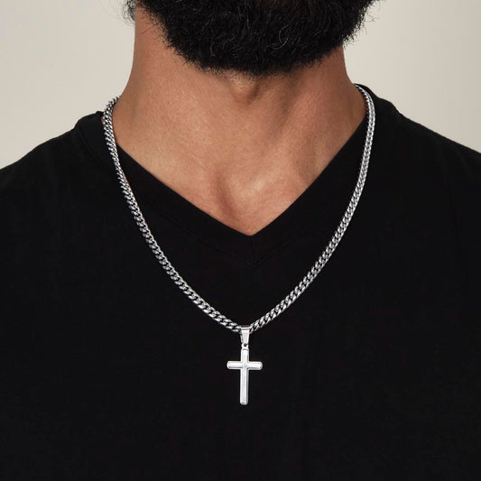 NEW! Men’s Stainless Steel Cross Necklace – Cuban Link Chain (18k Gold-Plated Option)