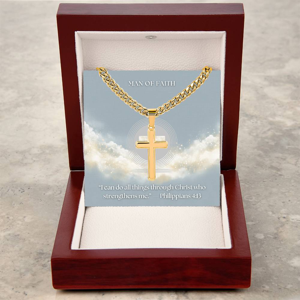 NEW! Men’s Stainless Steel Cross Necklace – Cuban Link Chain (18k Gold-Plated Option)