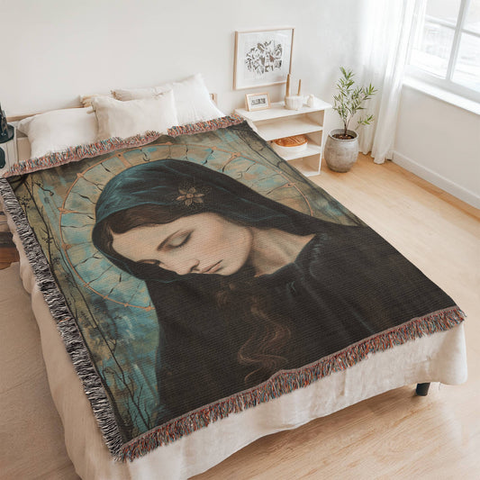 Blue Madonna | Christian Woven Throw Blanket - ChristVisions