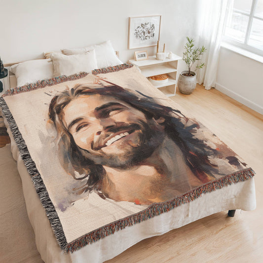 Jesus Smiling | Christian Woven Throw Blanket - ChristVisions