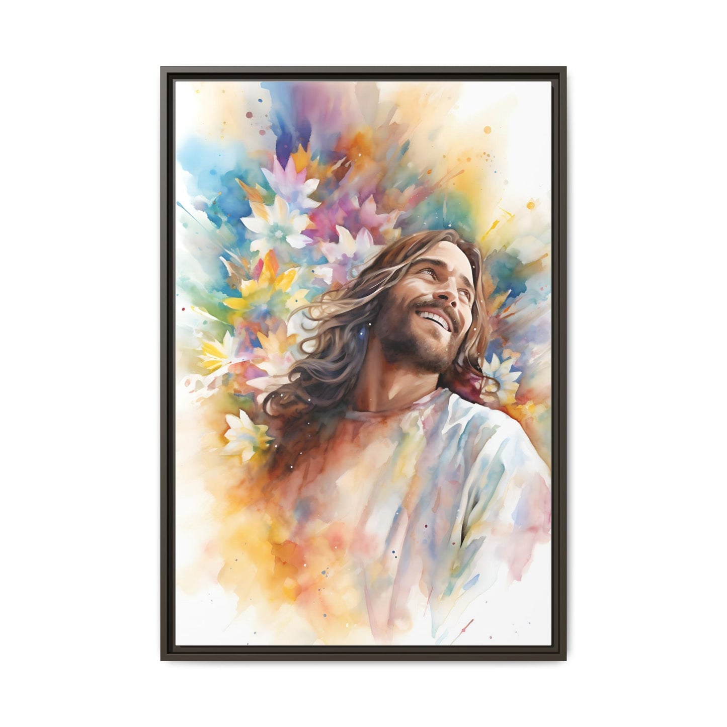Laughing Jesus With Flowers | Canvas Print