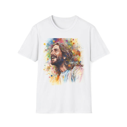 Smiling Jesus Christian Tee – Rainbow Faith T-Shirt