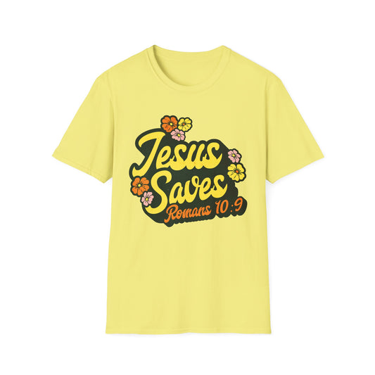 Romans 10:9 Jesus Saves 1960s Retro-Style Christian T-shirt