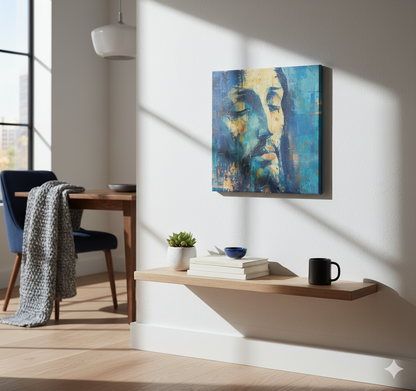Christ In Blue | Midcentury Modern | Christian Canvas Art Print