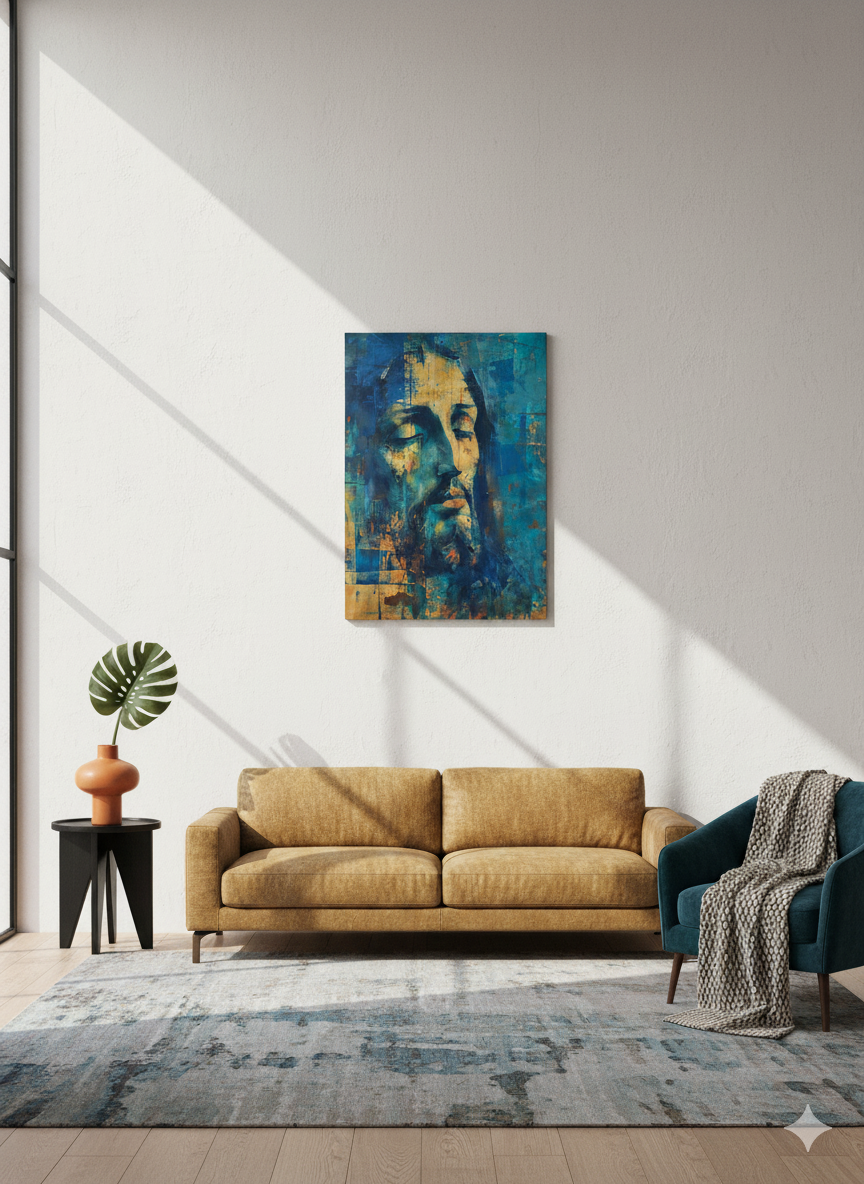 Christ In Blue | Midcentury Modern | Christian Canvas Art Print