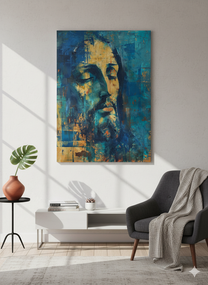 Christ In Blue | Midcentury Modern | Christian Canvas Art Print