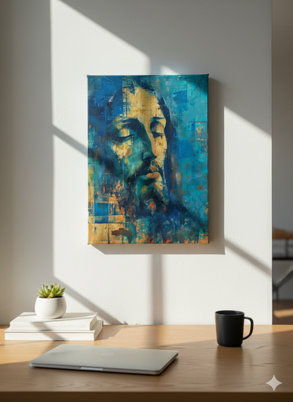 Christ In Blue | Midcentury Modern | Christian Canvas Art Print