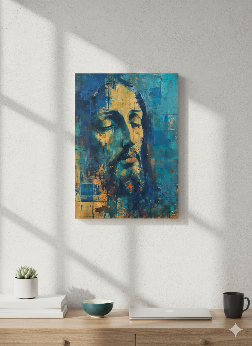 Christ In Blue | Midcentury Modern | Christian Canvas Art Print