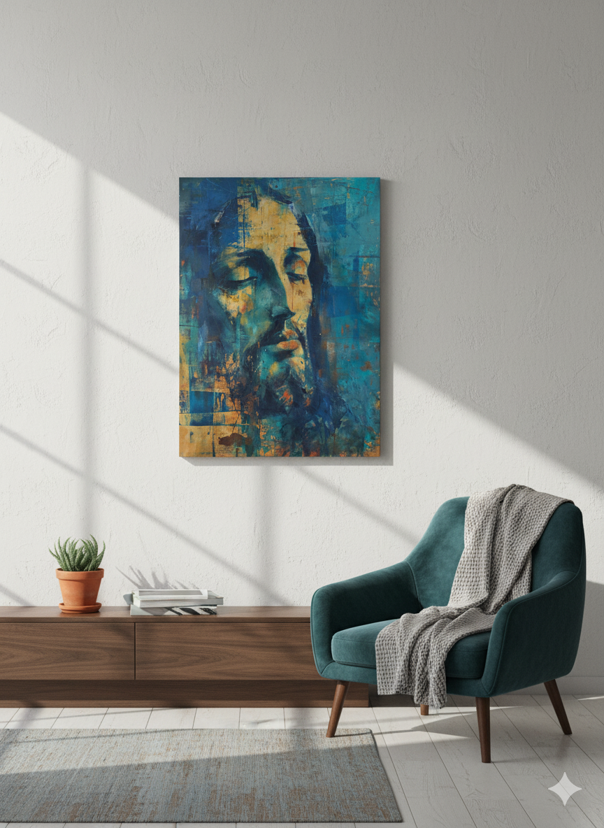 Christ In Blue | Midcentury Modern | Christian Canvas Art Print