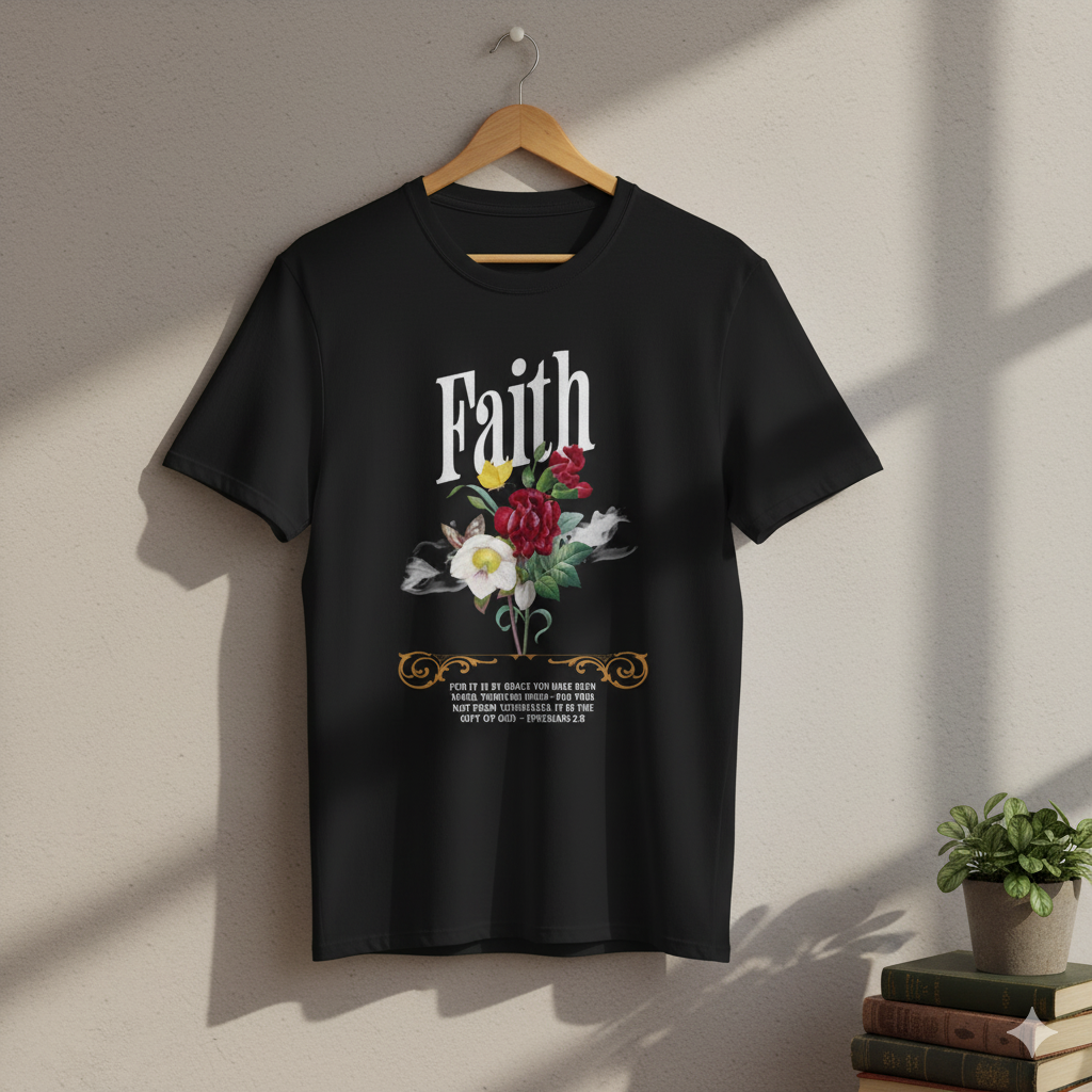 Ephesians 2:8 Bible Quote Floral Design T-Shirt