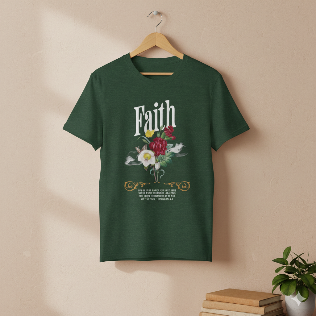 Ephesians 2:8 Bible Quote Floral Design T-Shirt