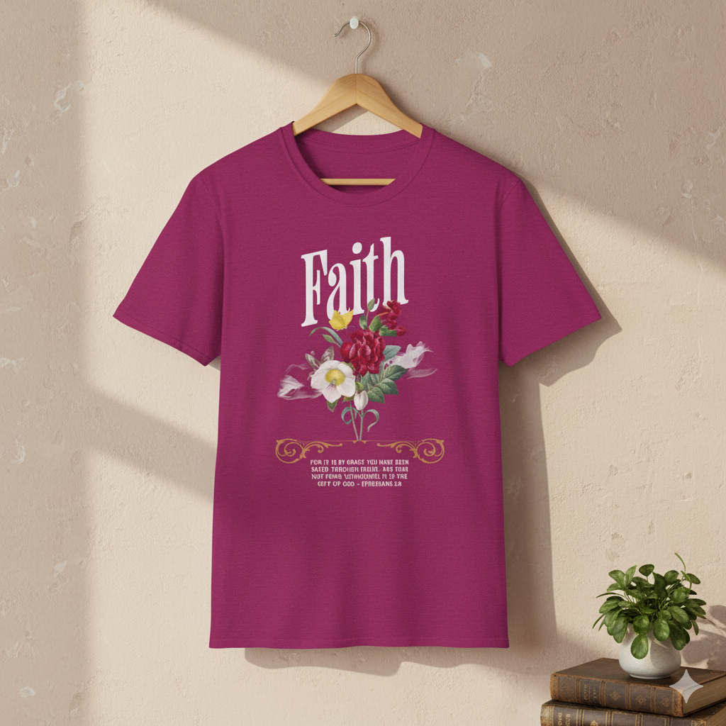 Ephesians 2:8 Bible Quote Floral Design T-Shirt