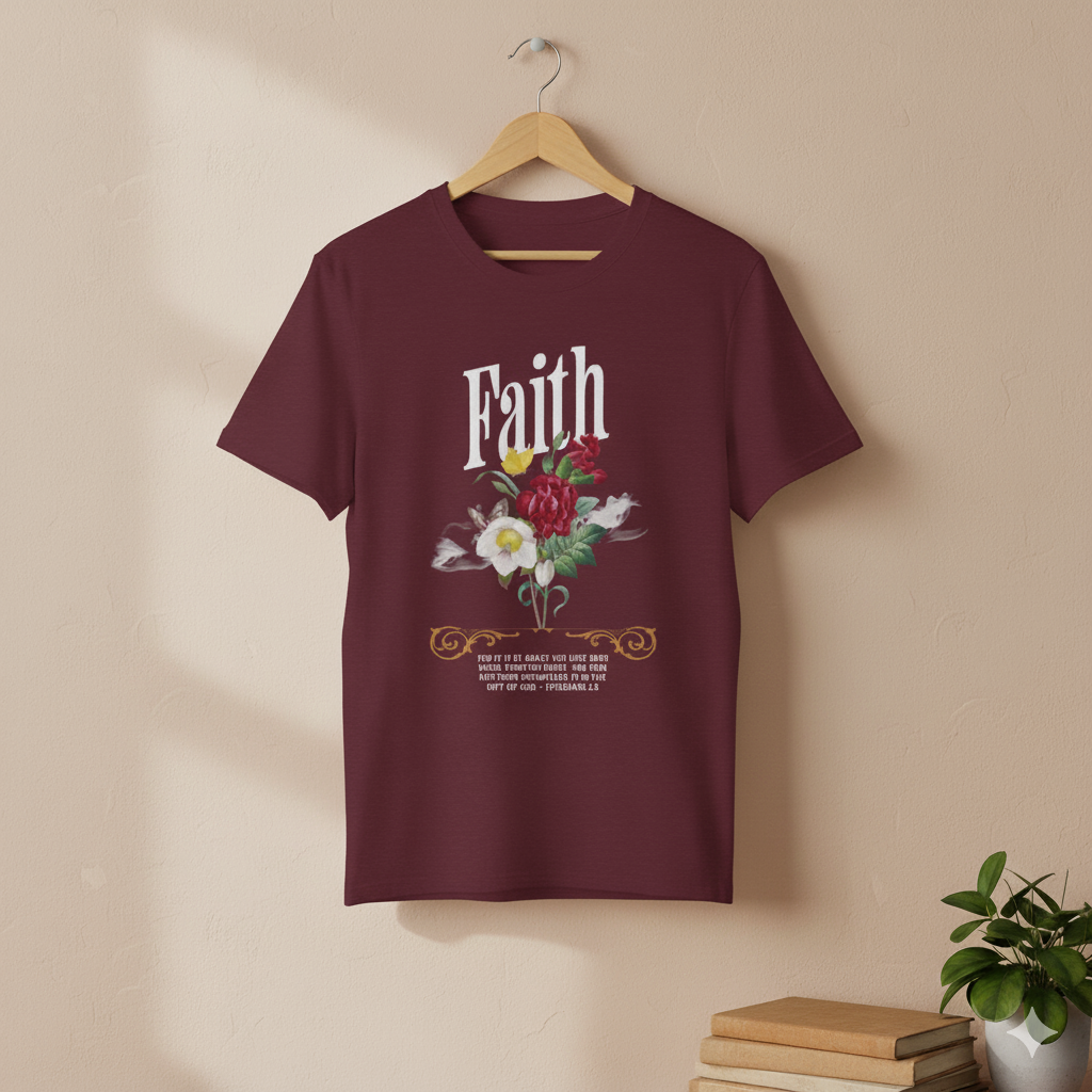 Ephesians 2:8 Bible Quote Floral Design T-Shirt