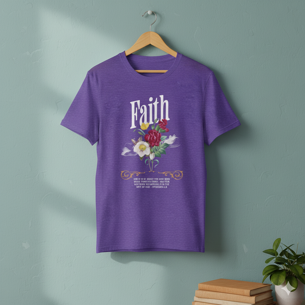 Ephesians 2:8 Bible Quote Floral Design T-Shirt