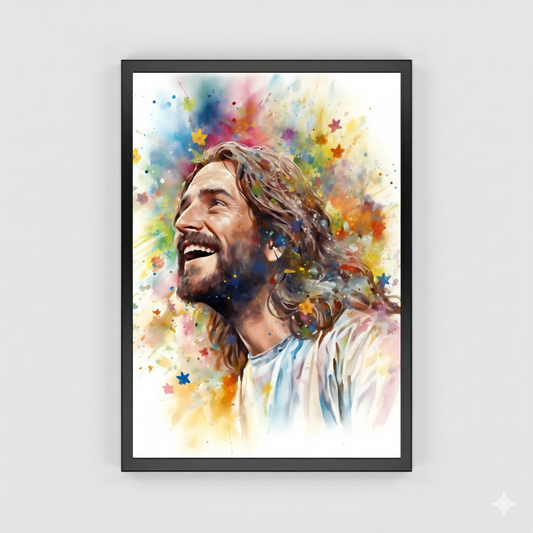 Our Joyful Savior Jesus Laughing | Watercolor Style | Fine Art Print