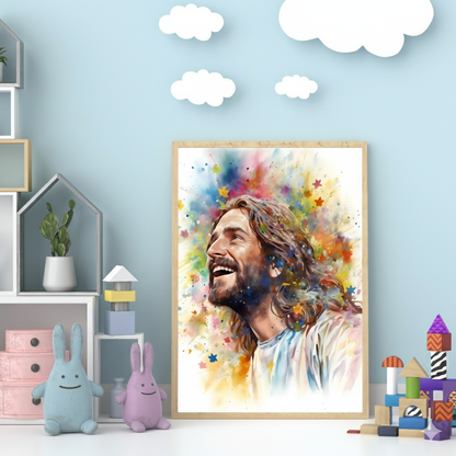 Our Joyful Savior Jesus Laughing | Watercolor Style | Fine Art Print