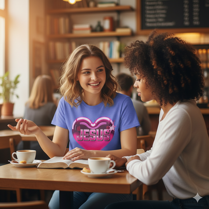 I Love Jesus Shiny Pink Heart T-Shirt