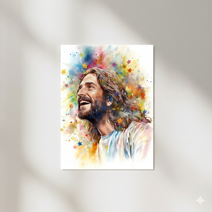 Our Joyful Savior Jesus Laughing | Watercolor Style | Fine Art Print