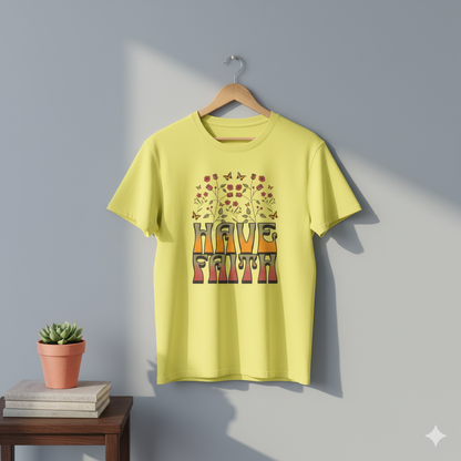 Retro 60s Style Have Faith Floral Design T-Shirt