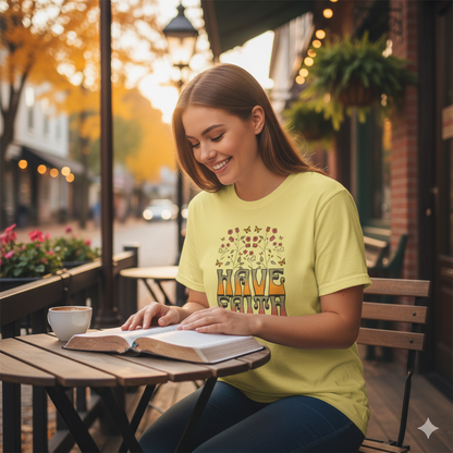 Retro 60s Style Have Faith Floral Design T-Shirt