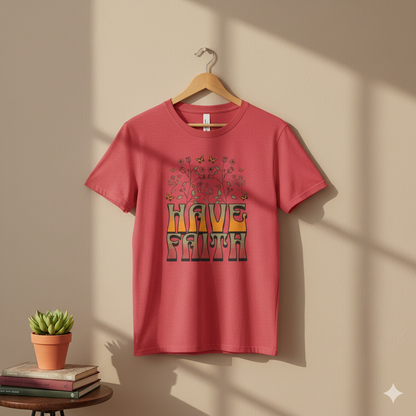 Retro 60s Style Have Faith Floral Design T-Shirt