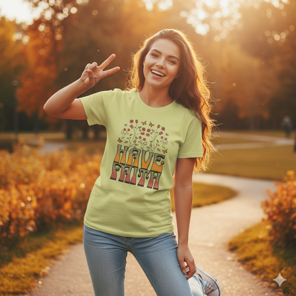 Retro 60s Style Have Faith Floral Design T-Shirt