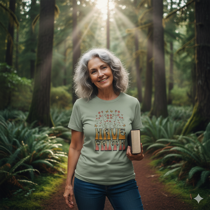 Retro 60s Style Have Faith Floral Design T-Shirt