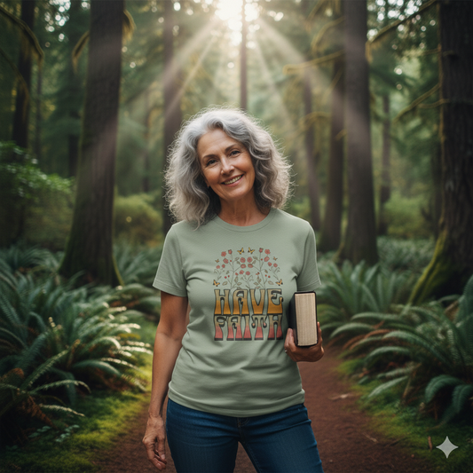 Retro 60s Style Have Faith Floral Design T-Shirt