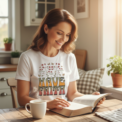 Retro 60s Style Have Faith Floral Design T-Shirt