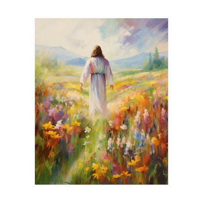“He Walks Among Flowers” – Christian Art Print