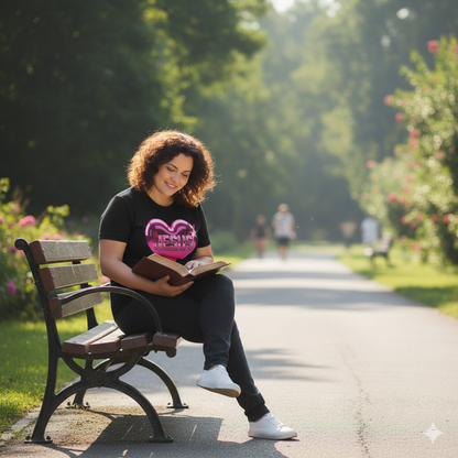 I Love Jesus Shiny Pink Heart T-Shirt