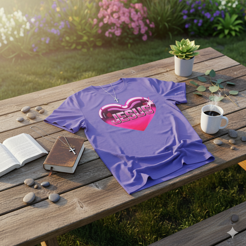 I Love Jesus Shiny Pink Heart T-Shirt