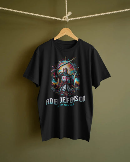 Fidei Defensor - In His Service Christian Knight T-Shirt