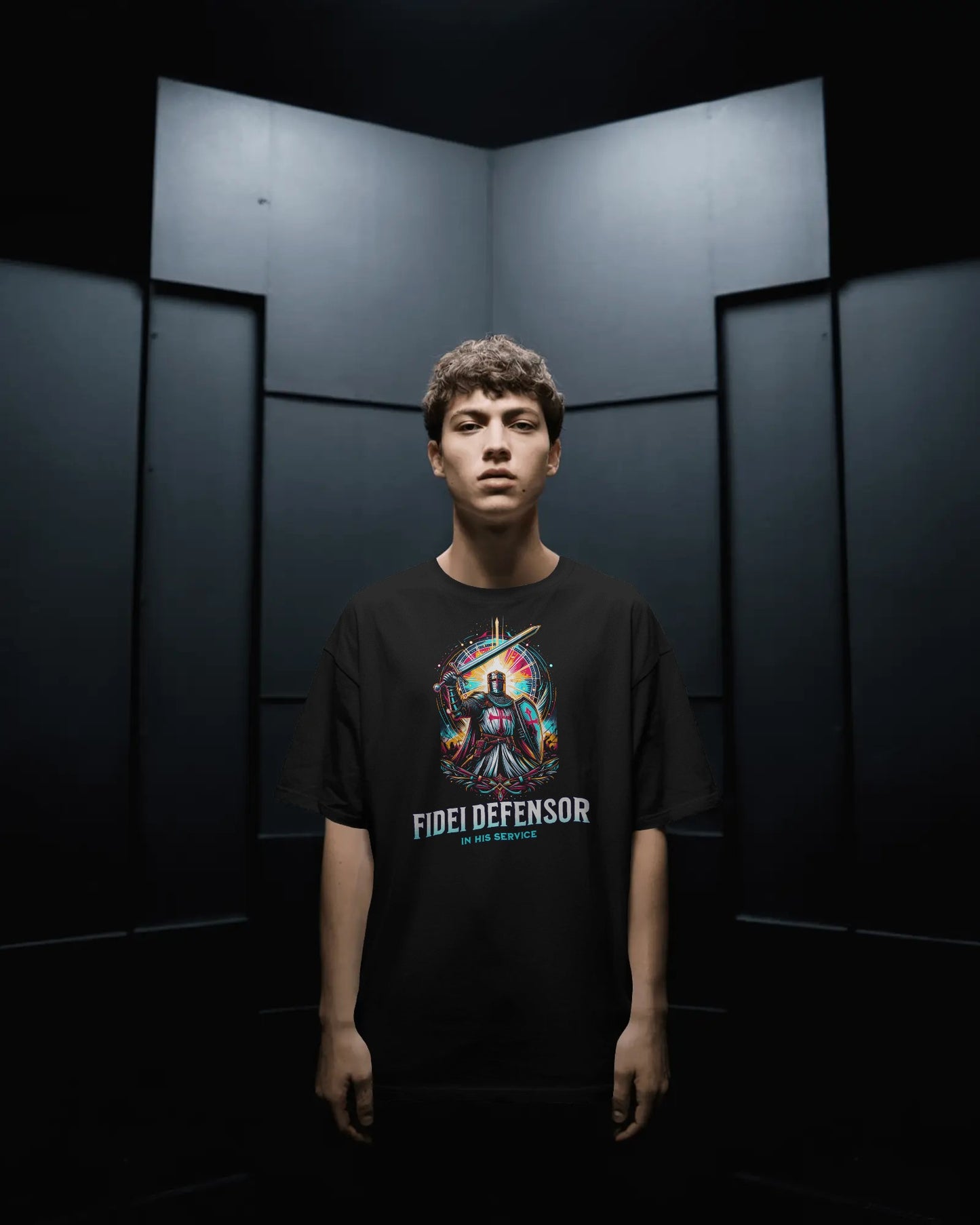 Fidei Defensor - In His Service Christian Knight T-Shirt