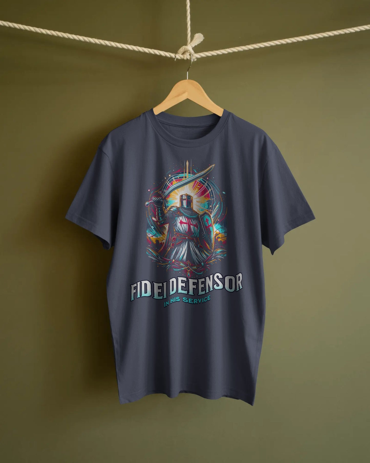 Fidei Defensor - In His Service Christian Knight T-Shirt