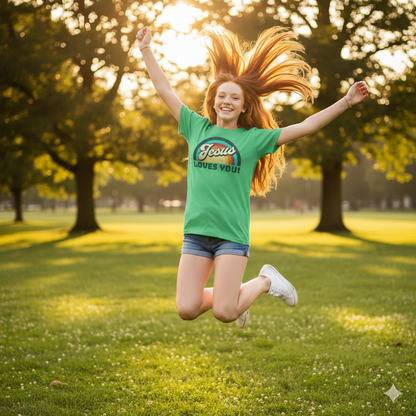 Jesus Loves You 70s Retro Rainbow Shirt