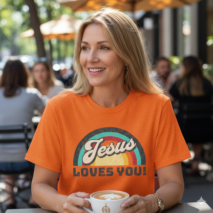 Jesus Loves You 70s Retro Rainbow Shirt