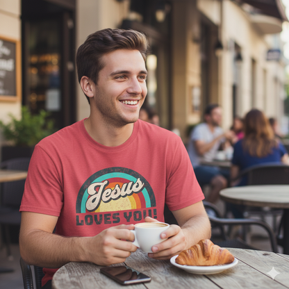 Jesus Loves You 70s Retro Rainbow Shirt