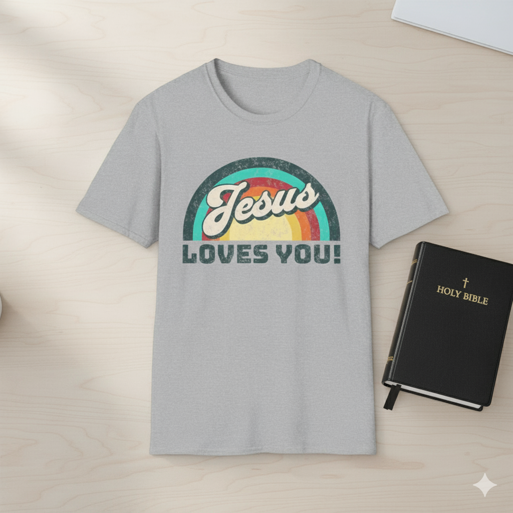 Jesus Loves You 70s Retro Rainbow Shirt