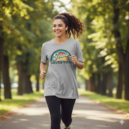 Jesus Loves You 70s Retro Rainbow Shirt