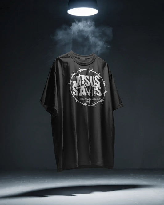 Jesus Saves 90s Grunge Style Christian T-Shirt With John 3:16 & Romans 10:9