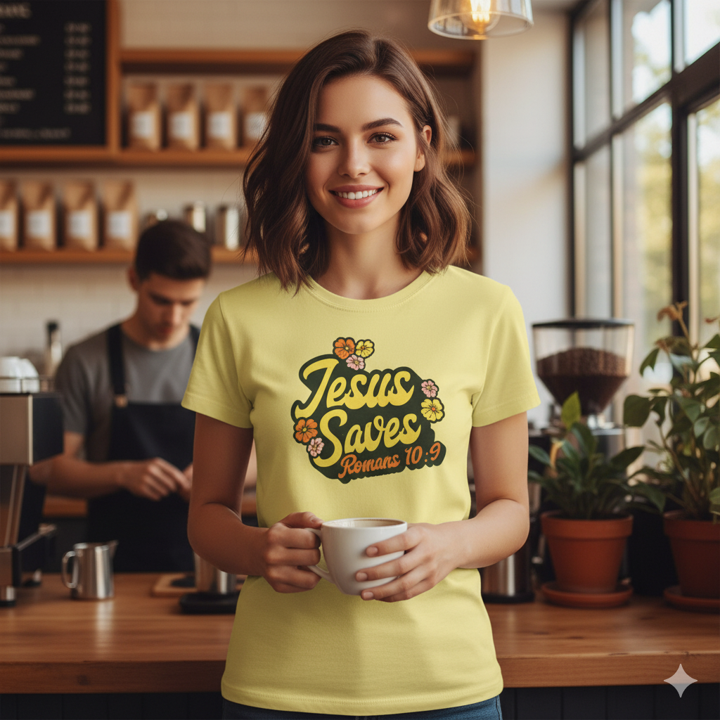 Romans 10:9 Jesus Saves 1960s-Style T-shirt