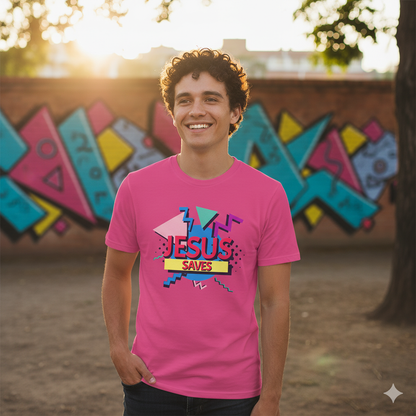 Jesus Saves - 90s Style Christian T-Shirt