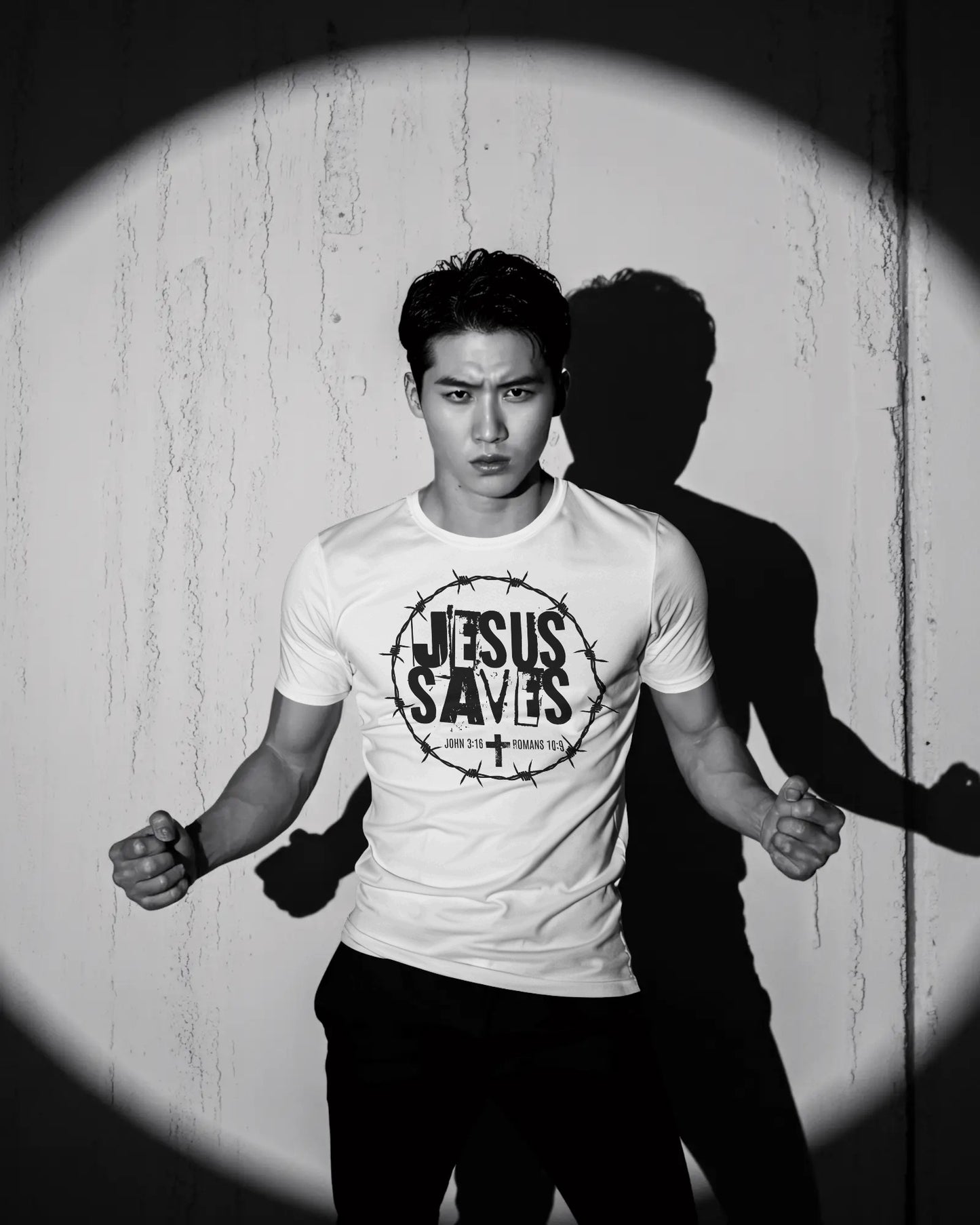 Jesus Saves 90s Grunge Style Christian T-Shirt With John 3:16 & Romans 10:9