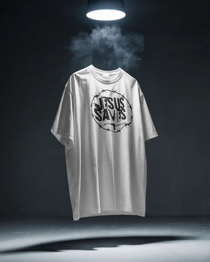 Jesus Saves 90s Grunge Style Christian T-Shirt With John 3:16 & Romans 10:9