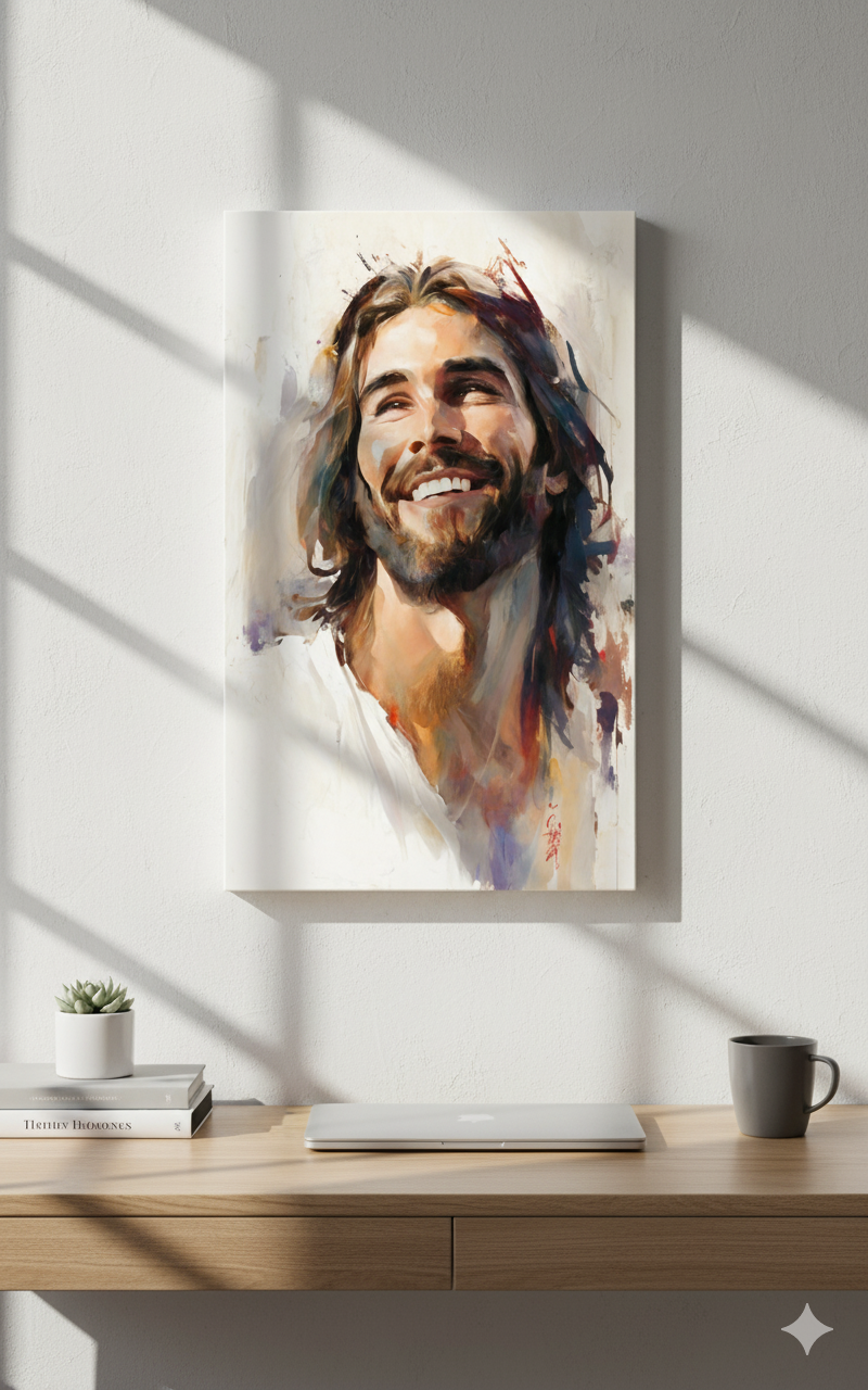 Jesus Smiling | Joyful | Christian Canvas Wall Art
