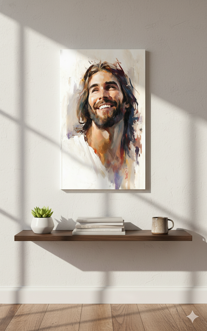 Jesus Smiling | Joyful | Christian Canvas Wall Art