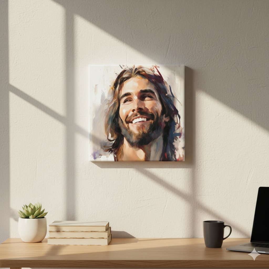 Jesus Smiling | Joyful | Christian Canvas Wall Art