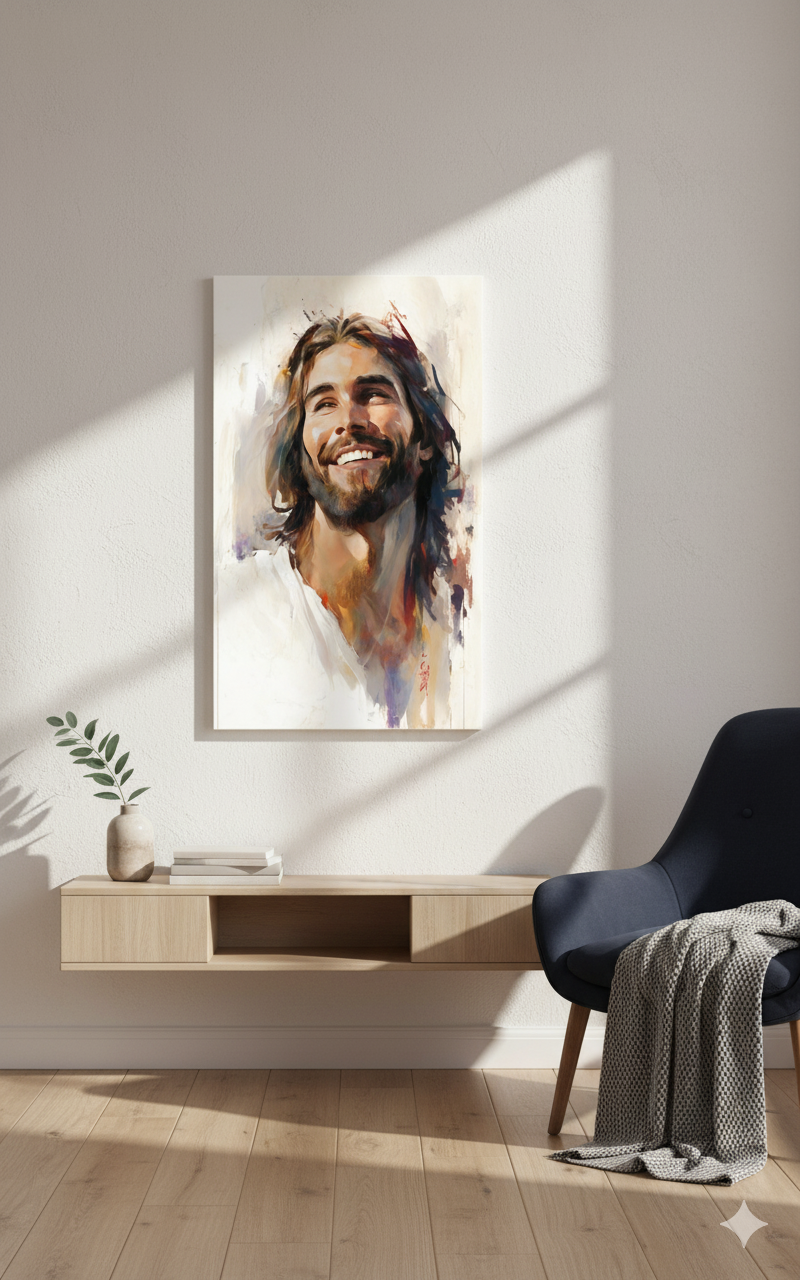Jesus Smiling | Joyful | Christian Canvas Wall Art