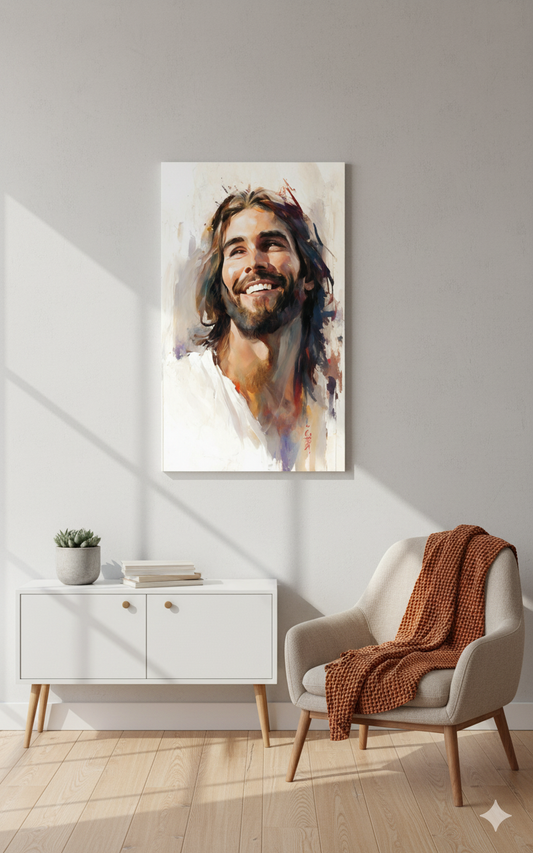 Jesus Smiling | Joyful | Christian Canvas Wall Art